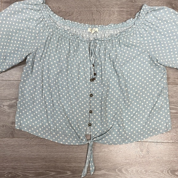 Rewind Polka Dot Off The Shoulder Cropped Button Down Blouse XL - Picture 3 of 16